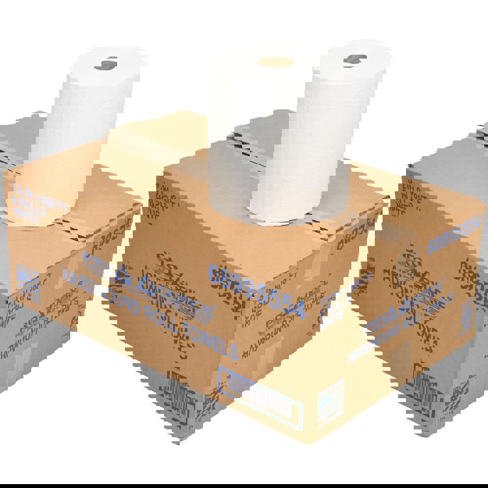 Paper Towels: Hard Roll, 6 Rolls, 1 Ply, Recycled Fiber, White