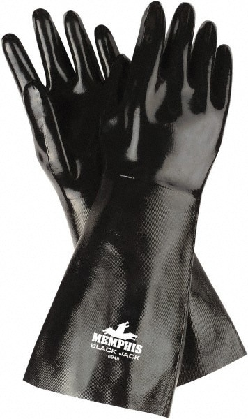 Chemical Resistant Gloves: Black Jack Size Large, 31.00 mil, Neoprene, Supported