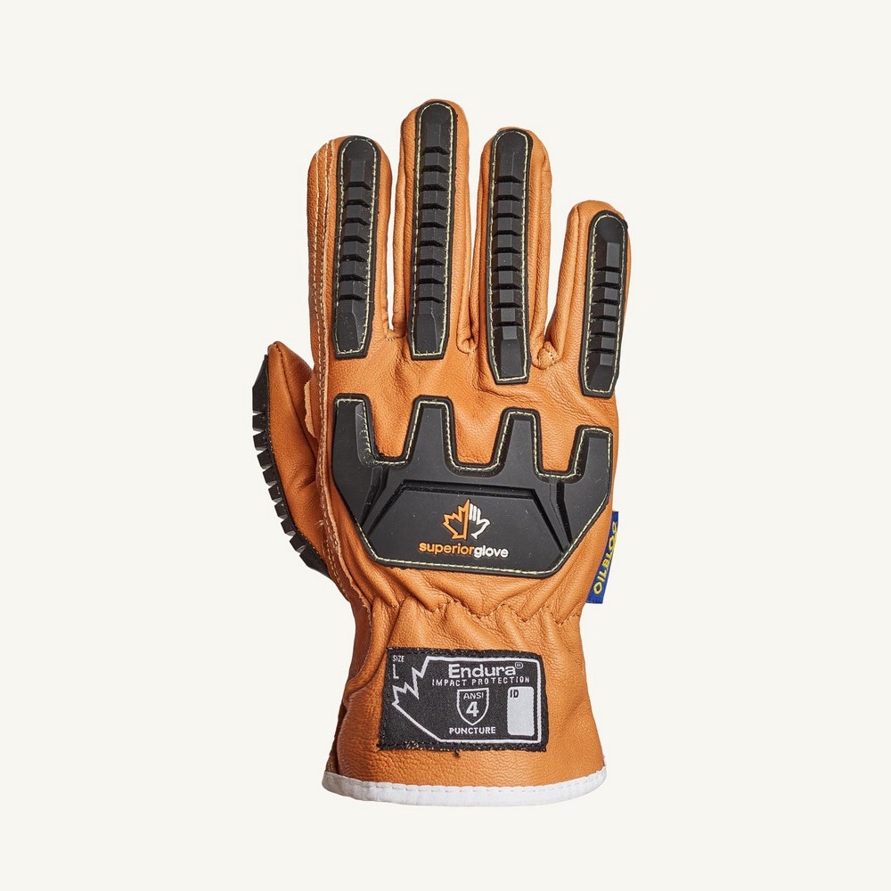 Cut & Puncture-Resistant Gloves: Superior Glove Works 69SBSKFFG, Size Large, ANSI Cut A6, ANSI Puncture 5, HPPE Lined, Leather