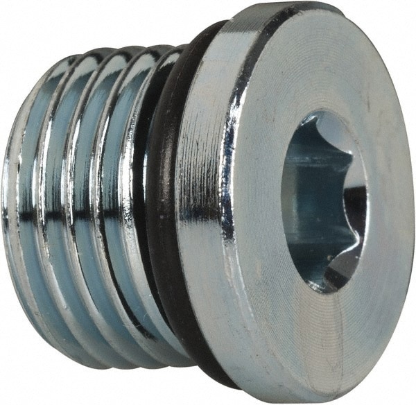 Industrial Pipe Hex Socket Plug: 9/16-18 Male Thread, Male Straight Thread O-Ring