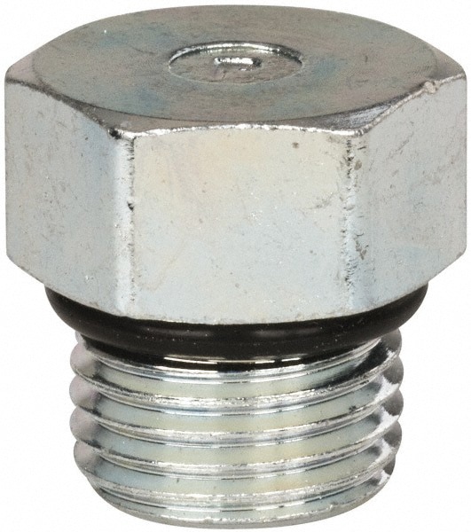 Industrial Pipe Hex Plug: 9/16-18 Male Thread, Male Straight Thread O-Ring