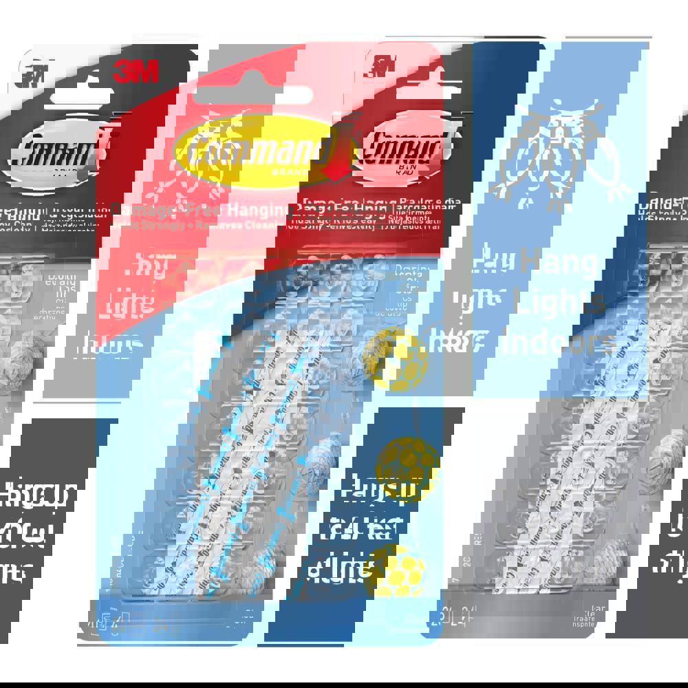 Clear Hooks and Strips, Decorating Clips, Plastic, 0.1 lb Capacity, 20 Clips and 24 Strips/Pack