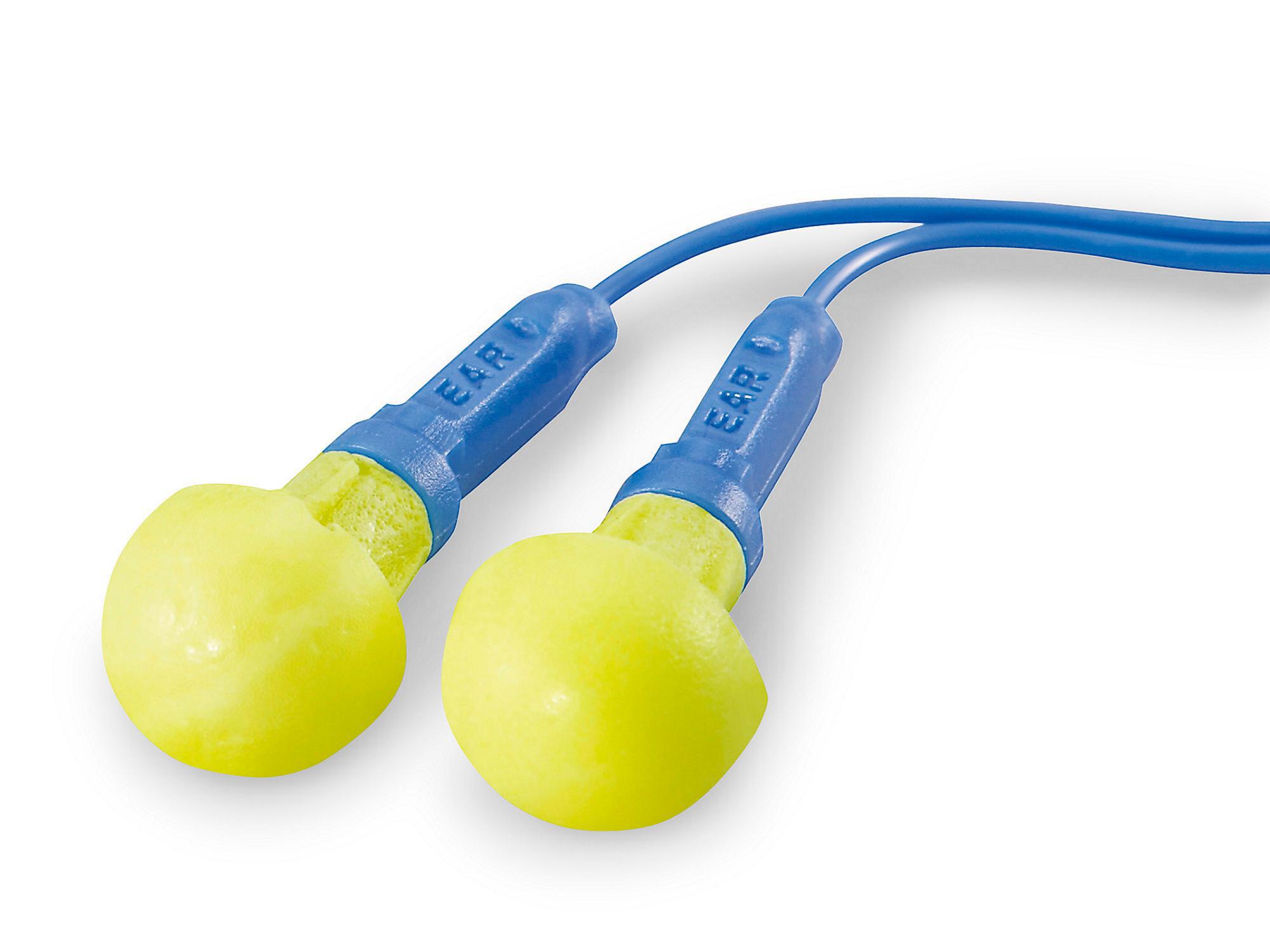 E-A-R Push-Ins Reusable Earplugs, Corded, 28 dB NRR, Blue/Yellow, 100 Pairs