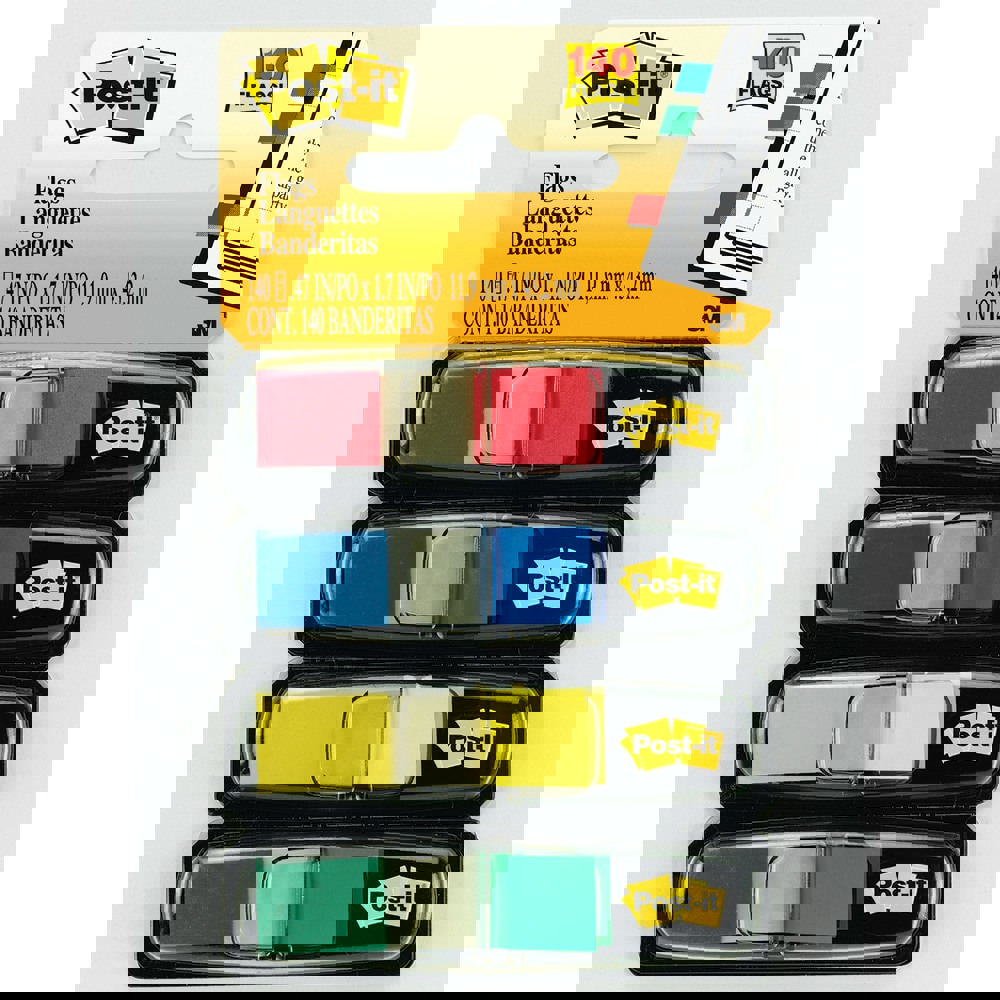 Self-Stick Page Flags; Style: Flag; Color: Red; Yellow; Blue; Green; Size: 0.47 x 1.7