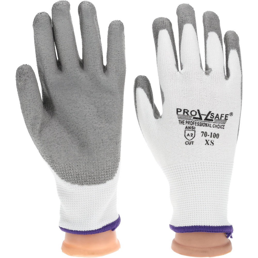 Cut-Resistant Gloves: PRO-SAFE Size X-Small, ANSI Cut A2, ANSI Puncture 1, Polyurethane, Dyneema