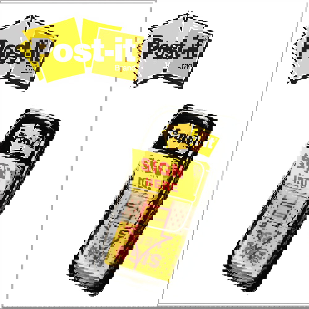 Self-Stick Page Flags; Style: Sign Here Flag ; Color: Yellow ; Size: 0.47 in x 1.7 in ; UNSPSC Code: 44120000