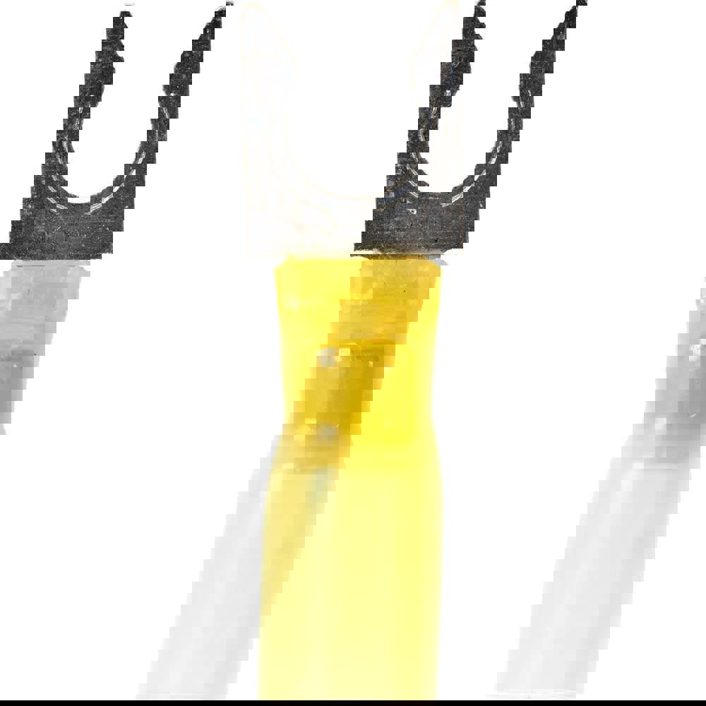 Locking Fork Terminal: Yellow, Partially Insulated, #1/4