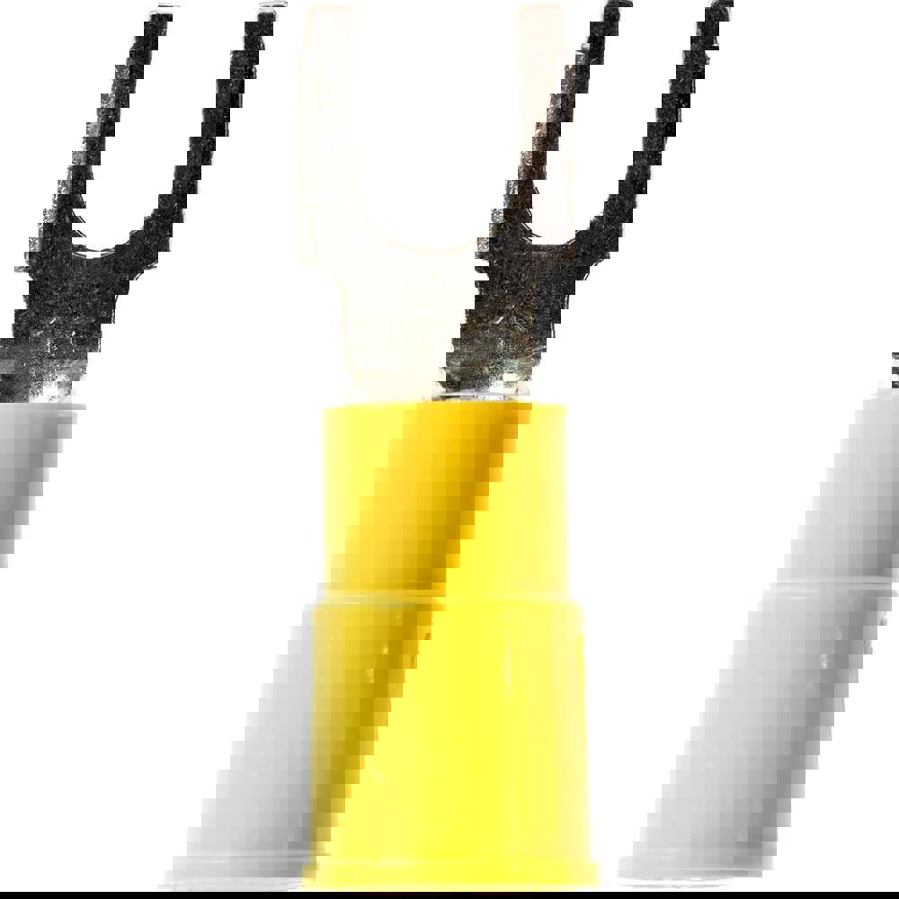 Standard Fork Terminal: Yellow, Vinyl, Partially Insulated, #6 Stud, Crimp