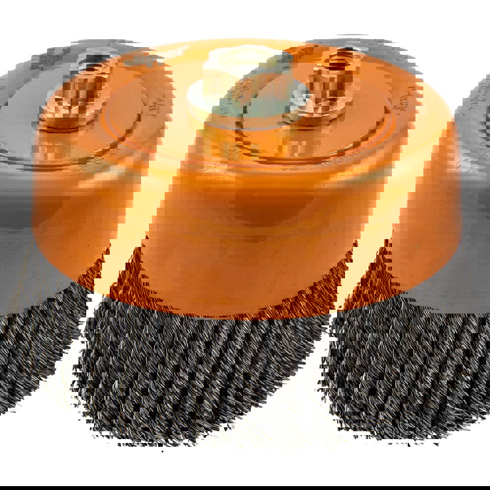 Cup Brushes; Brush Diameter (Decimal Inch): 6 ; Brush Type: Knotted ; Fill Material: Steel ; Arbor Type: Threaded Arbor ; Arbor Hole Thread Size: 5/8-11 ; Maximum Rpm: 6000