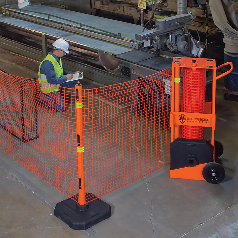 Railing Barriers; Barrier Type: Barricade ; Mount Type: Portable ; Material: Steel; Plastic ; Overall Height: 54 ; Includes: 100 (30 m) safety orange fencing, 4 posts, 4 rubber base pads and 4 magnetic fence clips.