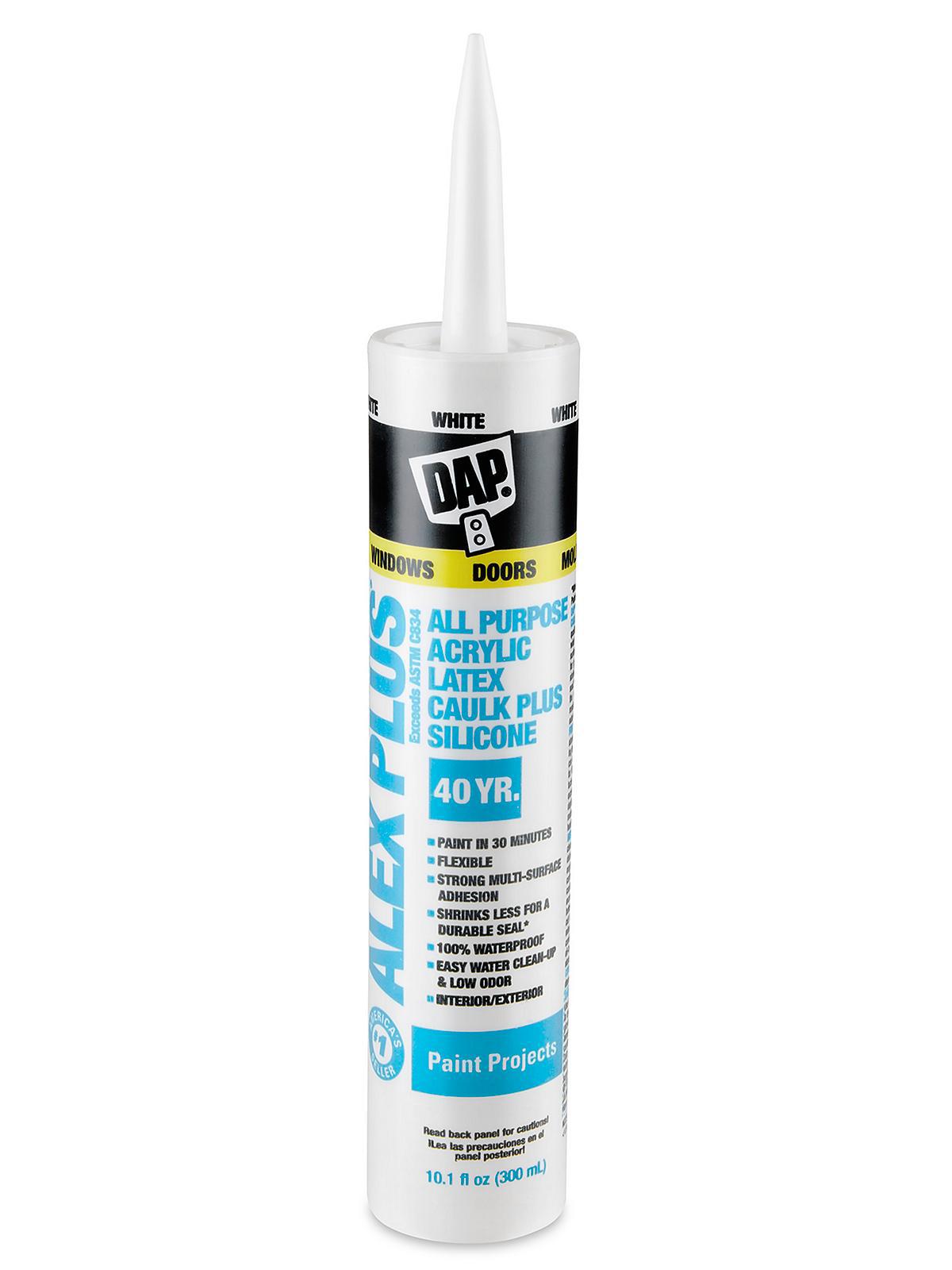 Caulk: 10.1 oz Cartridge, White, Acrylic & Latex