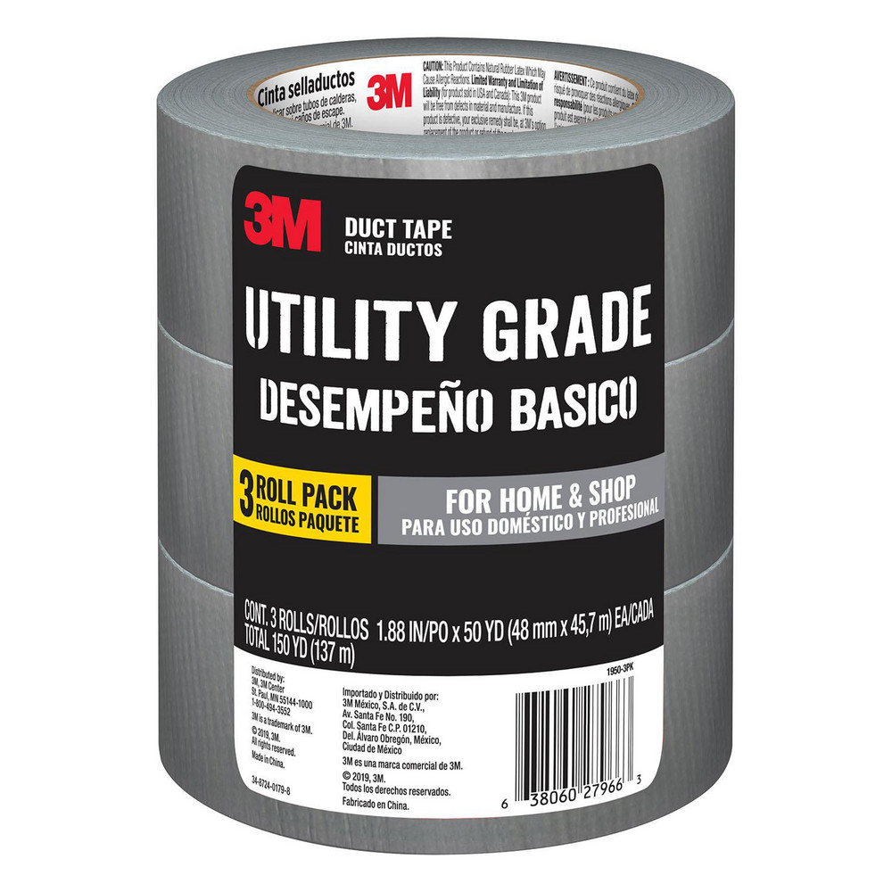 Duct & Foil Tape; Thickness (mil): 0.3170 ; Color: Silver ; Series: 1950-3PK ; Series Part Number: 1950-3PK ; Adhesive Material: Rubber ; Tensile Strength (Lb./Inch): 20.00