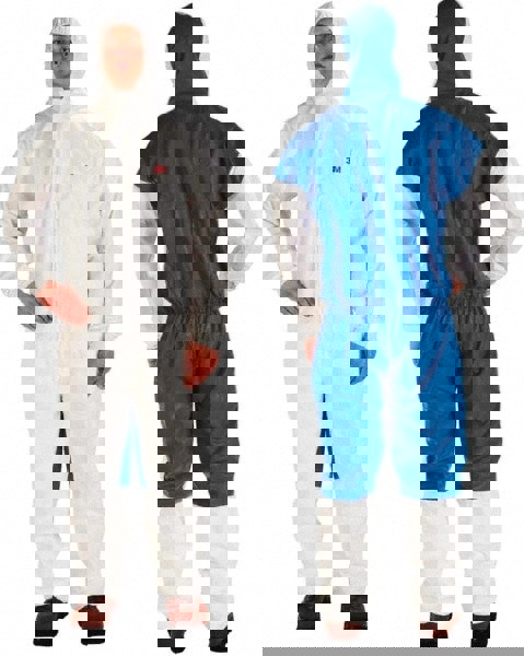 Non-Disposable Rain & Chemical-Resistant Coverall: Blue & White
