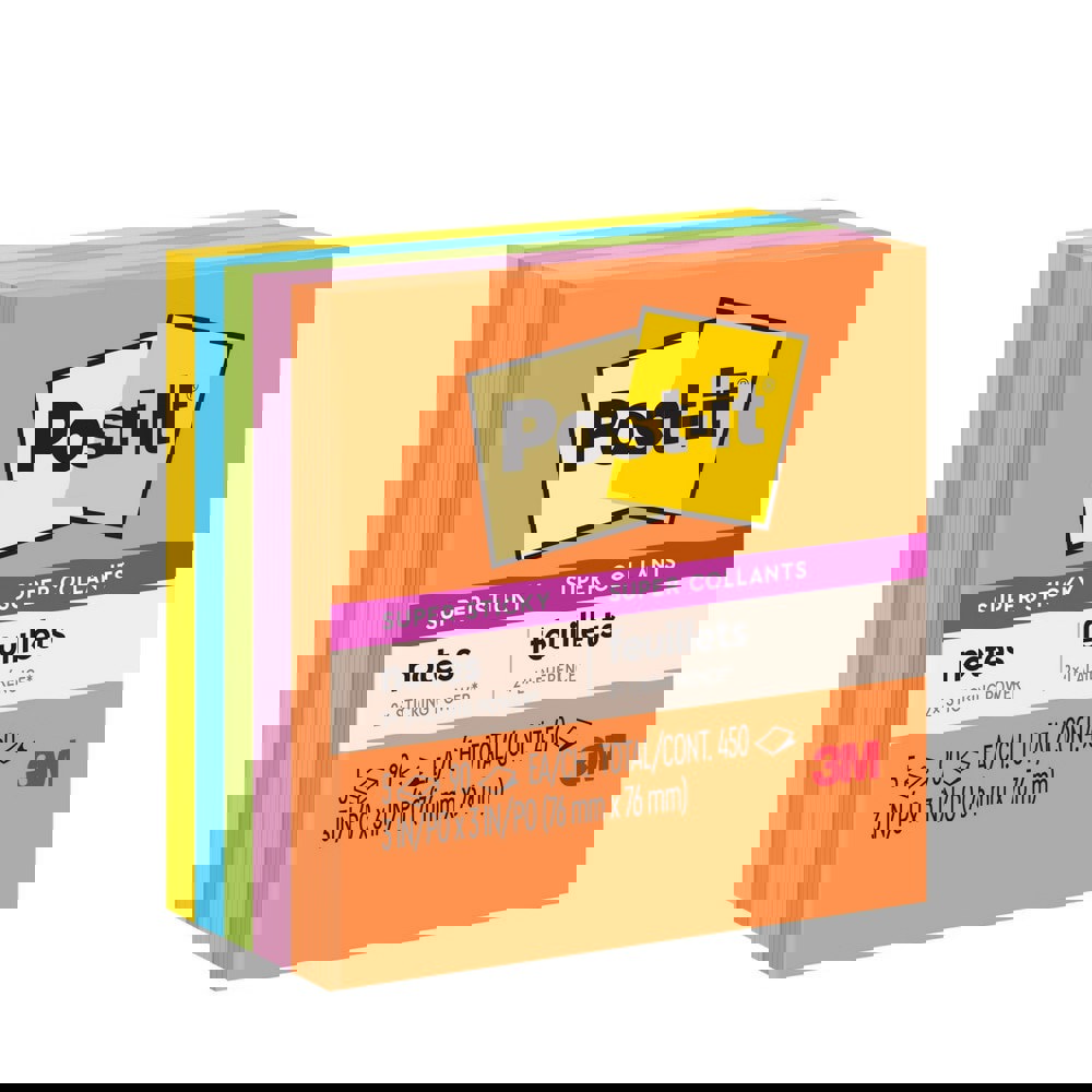 Note Pads, Writing Pads & Notebooks; Product Type: Super Sticky ; Paper Color: Orange; Blue; Green; Yellow; Pink ; Style of Rule: Plain ; Cover Color: Assorted ; Binding Location: Top ; Binding Type: Glue