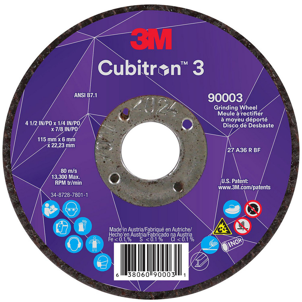 Depressed-Center Wheels; Wheel Diameter (Inch): 4-1/2 ; Wheel Thickness (Inch): 1/4 ; Hole Size: 7/8 (Inch); Wheel Type: Type 27 ; Abrasive Material: Precision Shaped Ceramic ; Grit: 36