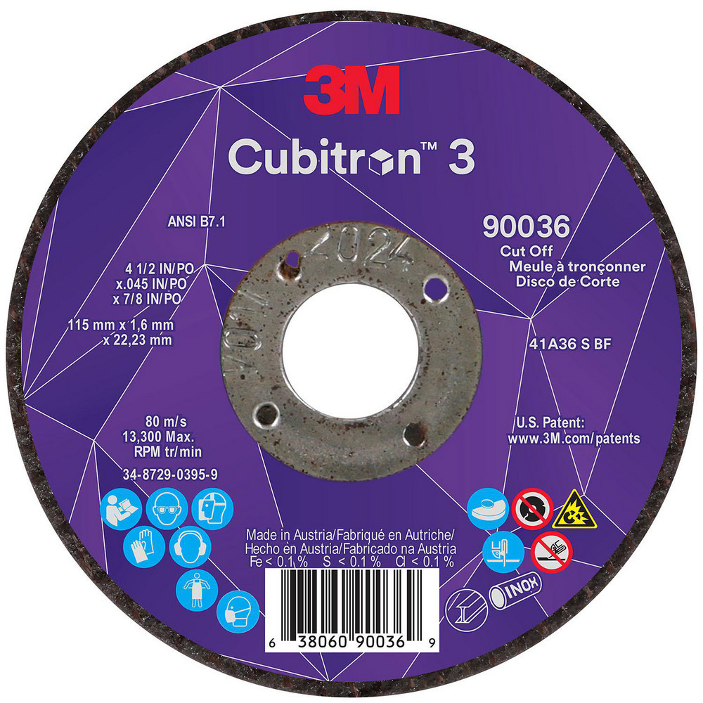 Cutoff Wheels; Wheel Diameter (Inch): 4-1/2 ; Wheel Thickness (Decimal Inch): 0.0450 ; Hole Size (Inch): 7/8 ; Abrasive Material: Ceramic ; Reinforced: Reinforced ; Grit: 36+