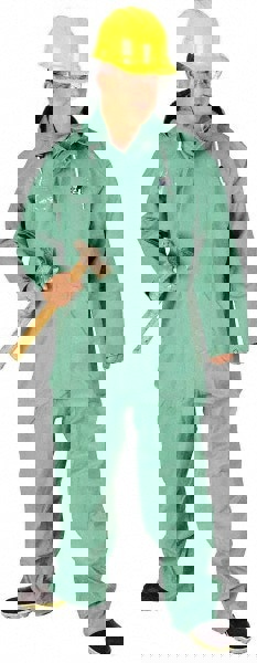 Non-Disposable Rain & Chemical-Resistant Coverall: Green, Nylon & Polyvinylchloride & Spunbound