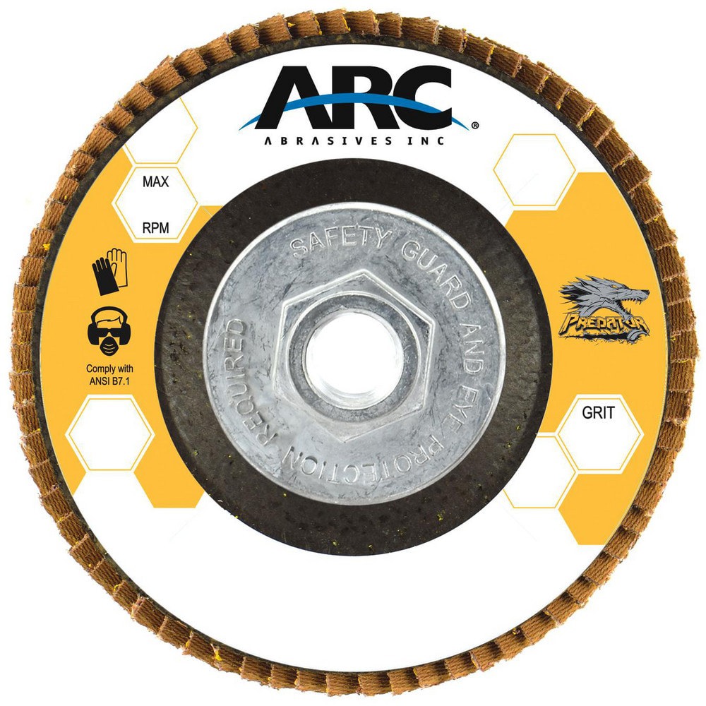 Flap Discs; Disc Diameter: 4-1/2 ; Center Hole Size: 5/8-11 ; Center Hole Thread Size: 5/8-11 ; Flap Disc Type: Type 27 ; Grit: 40 ; Abrasive Material: Ceramic Alumina
