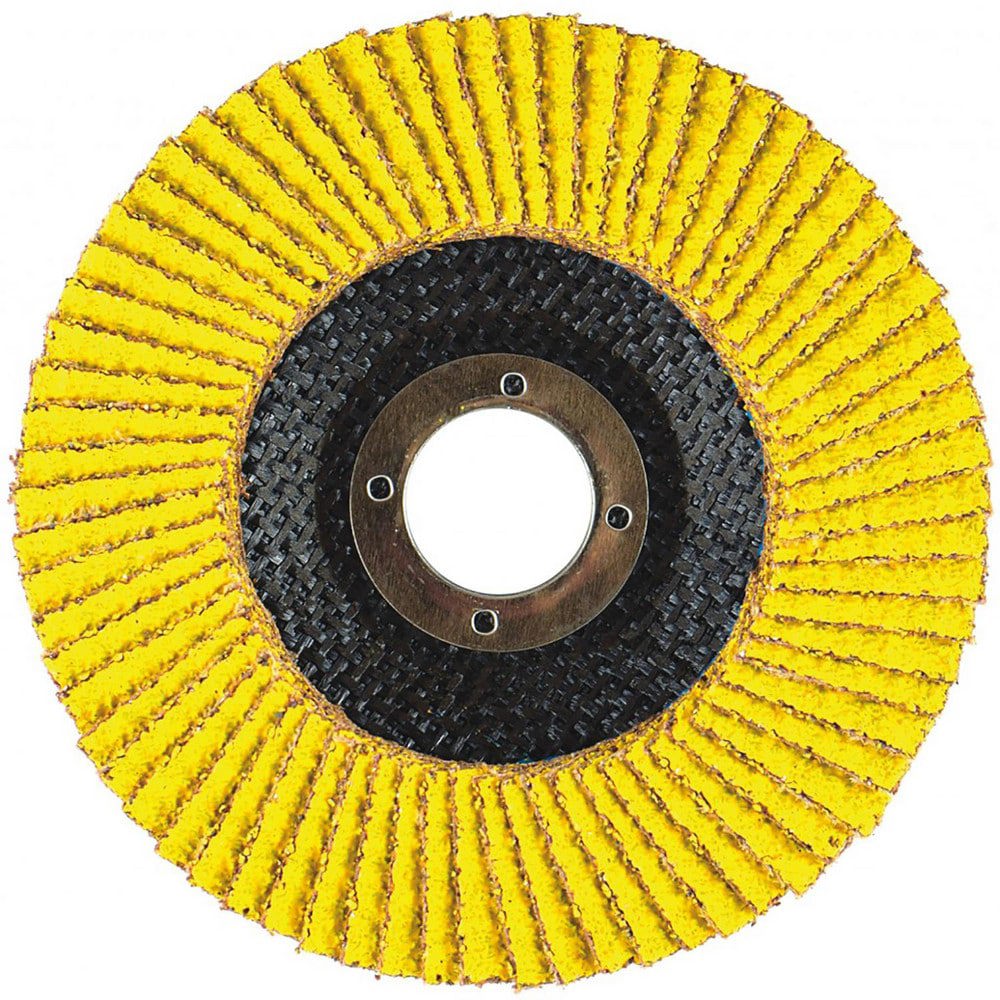 Flap Discs; Disc Diameter: 4.5 ; Center Hole Thread Size: 5/8-11 ; Flap Disc Type: Type 27 ; Grit: 50 ; Abrasive Material: Ceramic Alumina ; Attachment Type: Threaded Hole