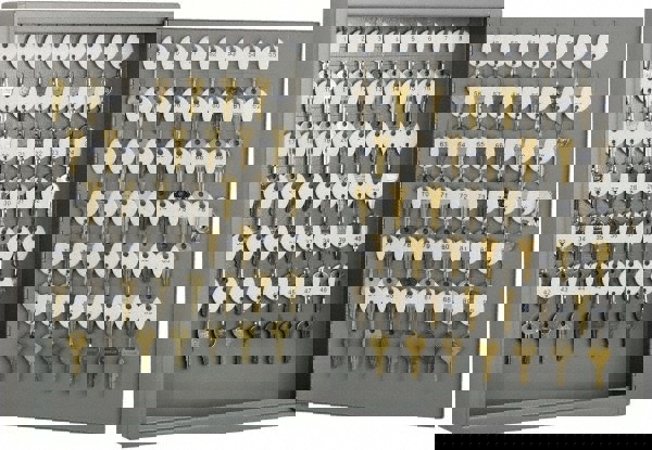 Key Control; Type: Key Box ; Number of Keys: 90 ; Color: Gray ; Height (Inch): 17.125in ; Width (Inch): 14in ; Overall Depth: 3.125