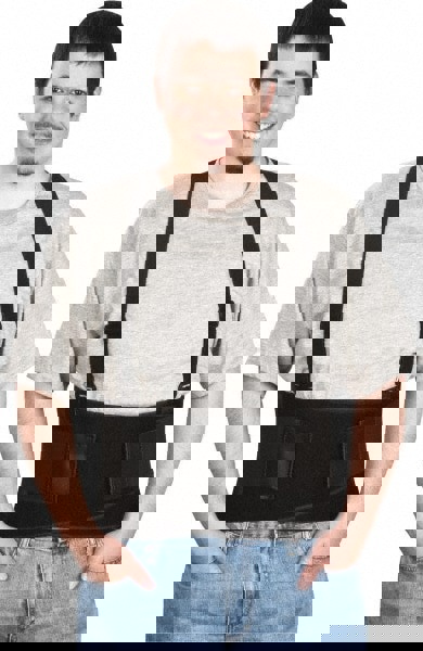 Back Support: Belt with Adjustable Shoulder Straps, Small, 26 to 36