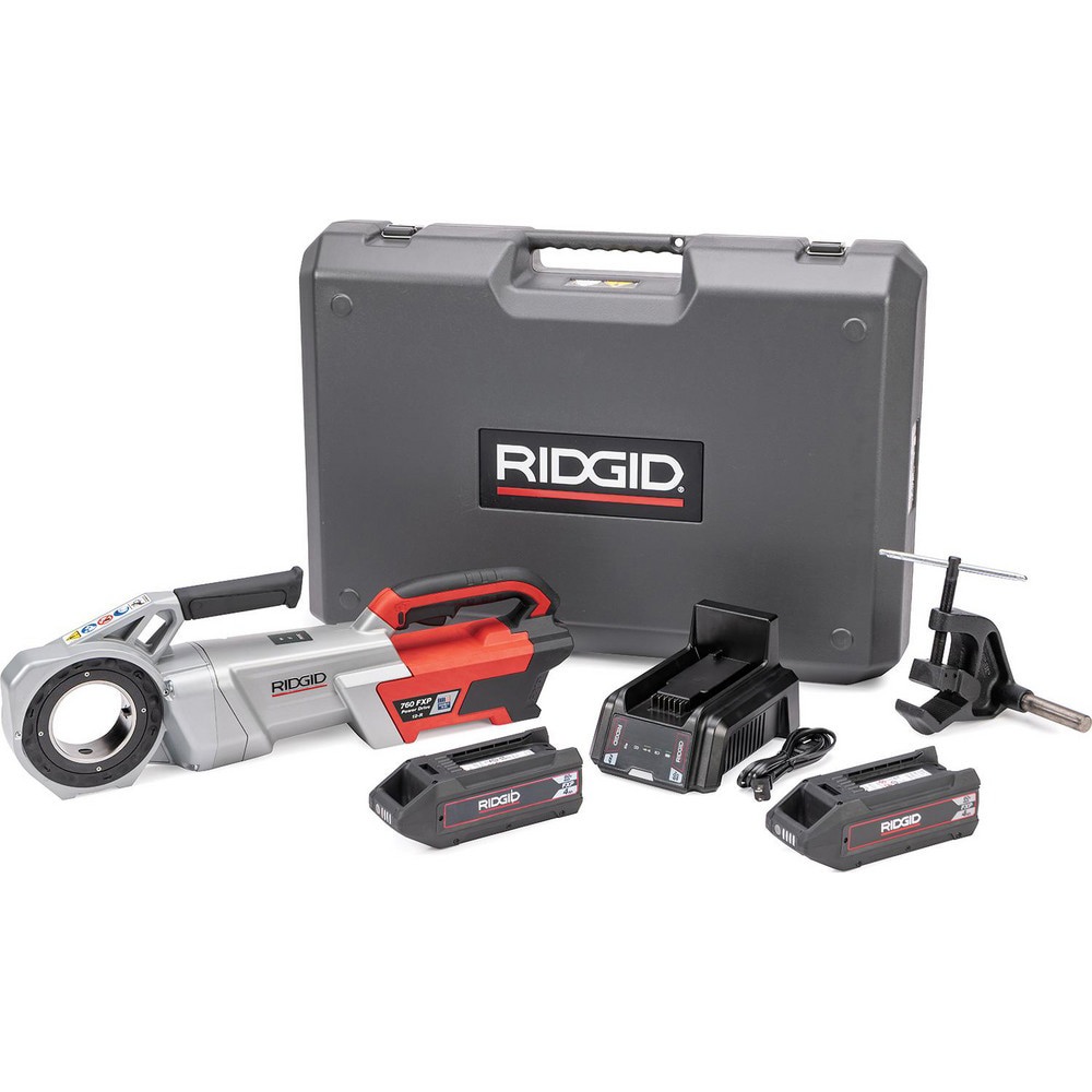 Power Pipe Threaders; Maximum Pipe Capacity: 2in ; For Use With: RIDGID 12R Threading Dies ; Voltage: 60.00V ; Includes: 2X 4Ah FXP Batteries; 760 FXP Power Drive; Case; FXP Charger; Support Arm ; Spindle Speed: 42 RPM ; Thread Direction: Right Hand
