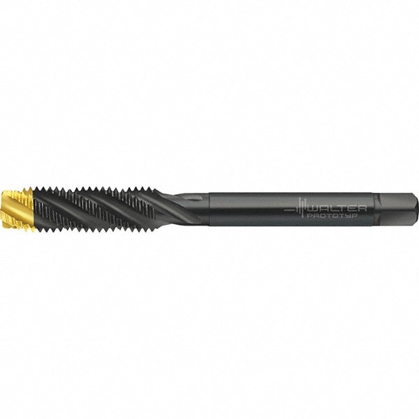 Spiral Flute Tap: M16x2.00 Metric, 4 Flutes, Semi-Bottoming, 6HX Class of Fit, High Speed Steel, TIN Coated