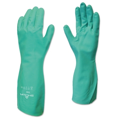 Chemical Resistant Gloves: X-Large, 15 mil Thick, Nitrile, Unsupported