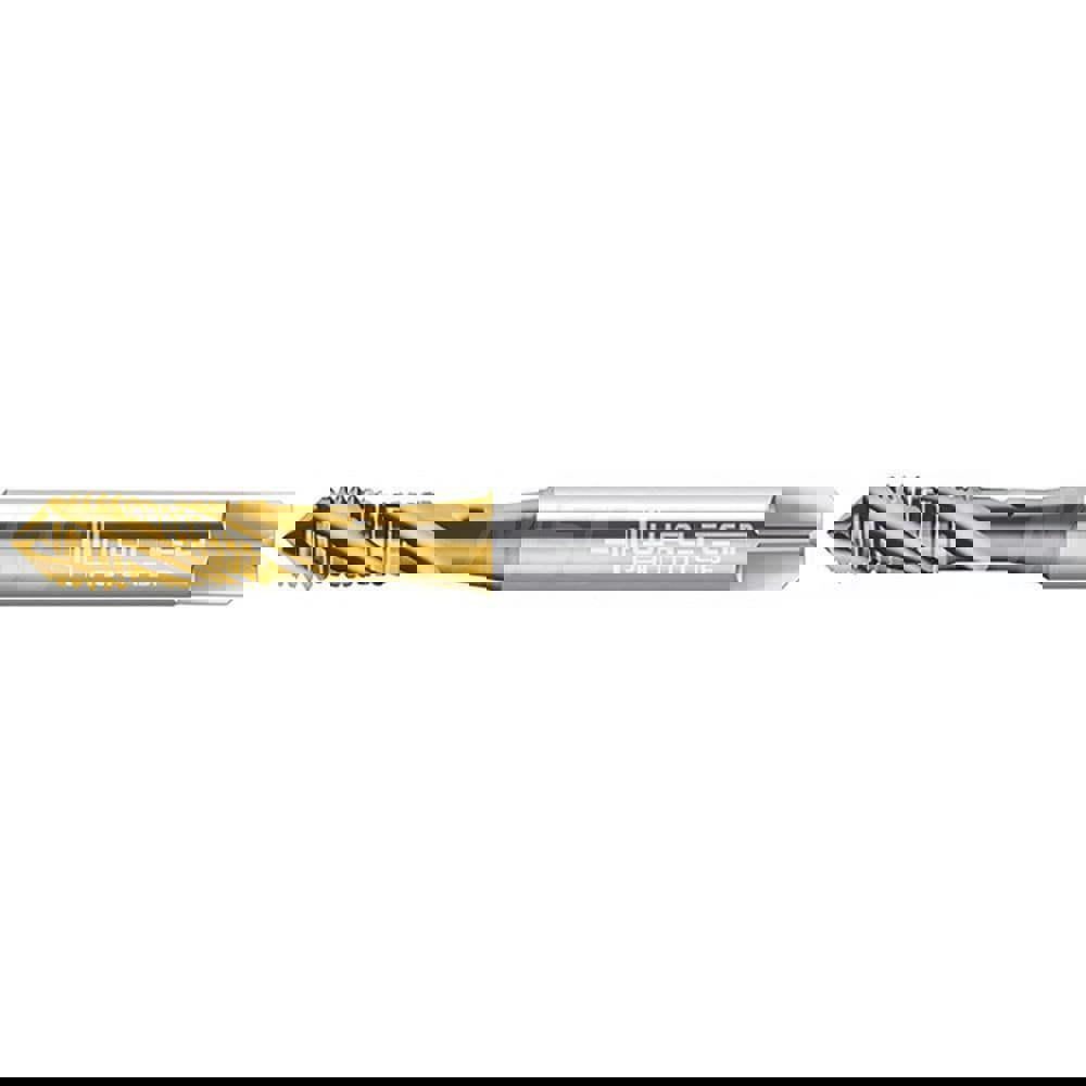 Spiral Flute Tap: #6-32 UNC, 3 Flutes, Semi-Bottoming, 2B Class of Fit, High Speed Steel-E, TiN Coated