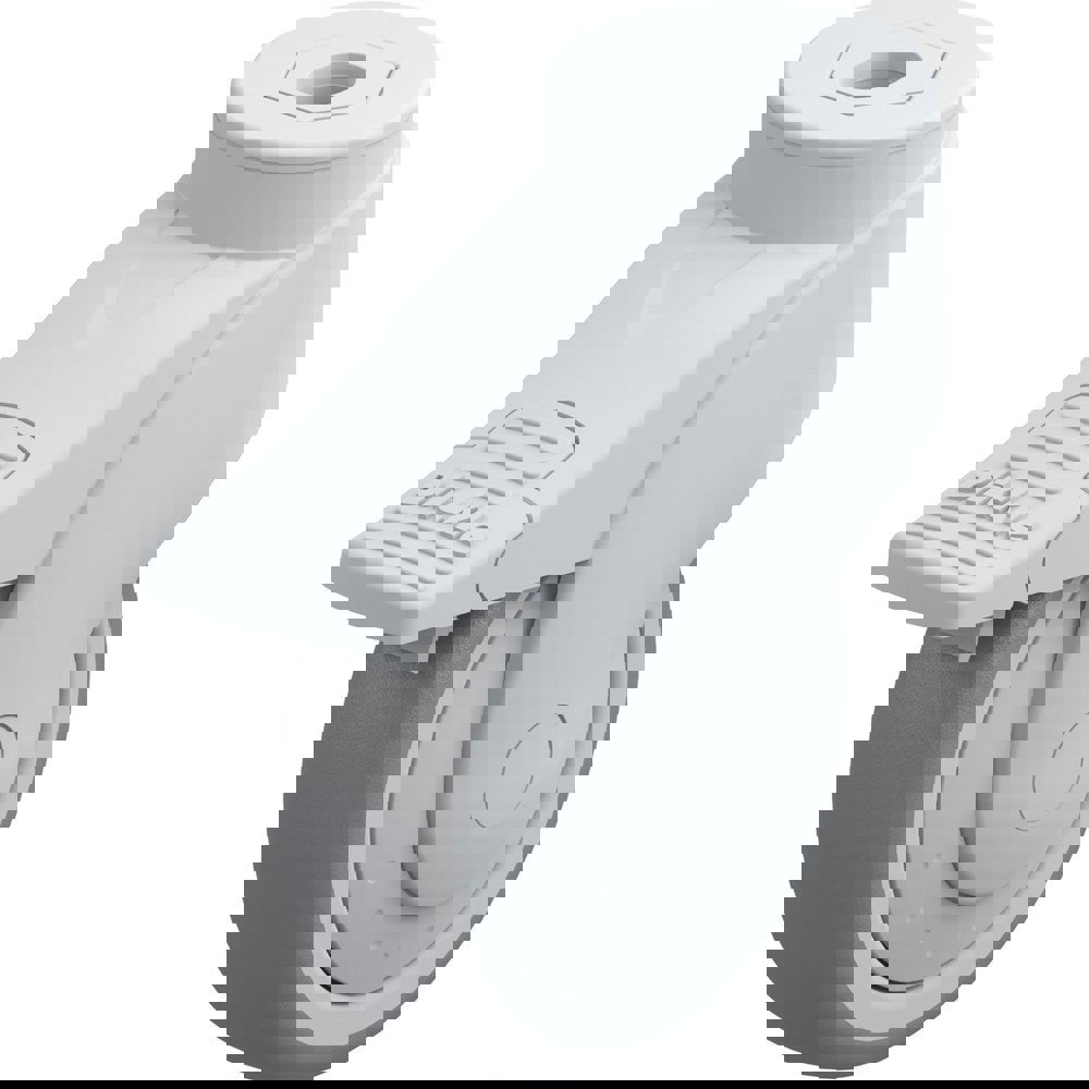 Standard Casters; Mount: Hollow Kingpin ; Caster Type: Swivel w/Brake ; Bearing Type: Precision Ball ; Style: Double Ball ; Wheel Diameter (Inch): 4 ; Wheel Width (Inch): 1-1/4