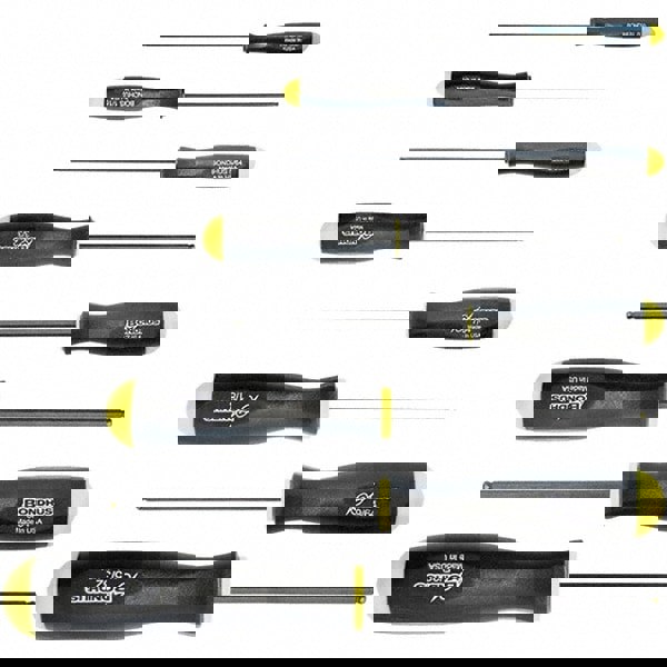 Hex Driver Sets; Ball End: Yes ; Hex Size: 0.05 in; 1/16 in; 1/8 in; 3/32 in; 5/32 in; 5/64 in; 7/64 in; 9/64 in ; Includes: 0.050, 1/16, 5/64, 3/32, 7/64, 1/8, 9/64, 5/32 in Screwdrivers ; Features: Holds Screw Tight on Tool Every Time