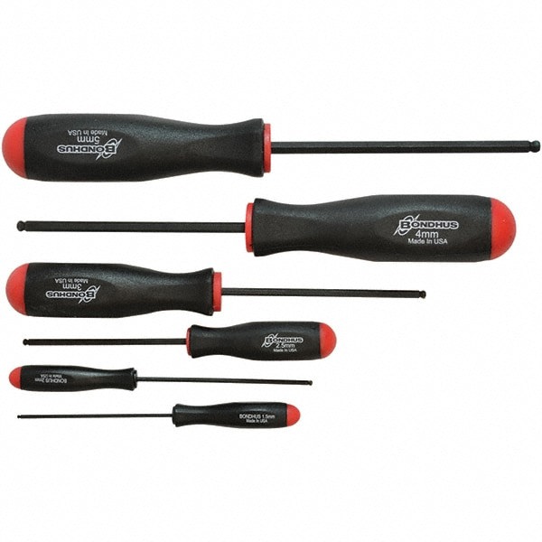 Hex Driver Sets; Ball End: Yes ; Hex Size: 1.5 mm; 2 mm; 2.5 mm; 3 mm; 4 mm; 5 mm ; Includes: 1.5, 2, 2.5, 3, 4, 5 mm Screwdrivers ; Features: Holds Screw Tight on Tool Every Time