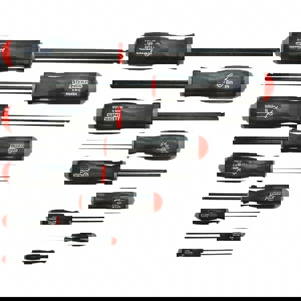 Hex Driver Sets; Ball End: Yes ; Hex Size: 1.5 mm; 10 mm; 2 mm; 2.5 mm; 3 mm; 4 mm; 5 mm; 6 mm; 8 mm ; Includes: 1.5, 2, 2.5, 3, 4, 5, 6, 8, 10 mm Screwdrivers ; Features: Holds Screw Tight on Tool Every Time