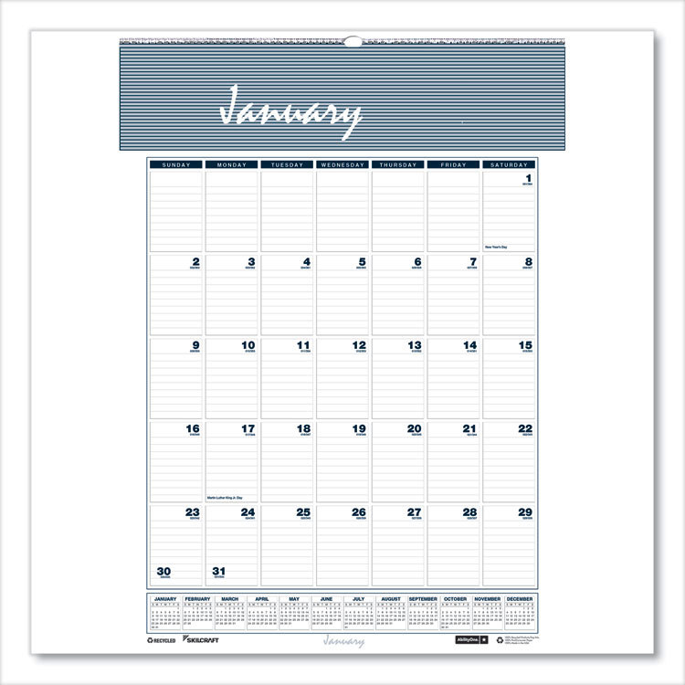 7510016935078, SKILCRAFT 12-Month Wall Calendar, 8.5 x 11, White/Blue/Gray Sheets, 12-Month (Jan to Dec): 2025