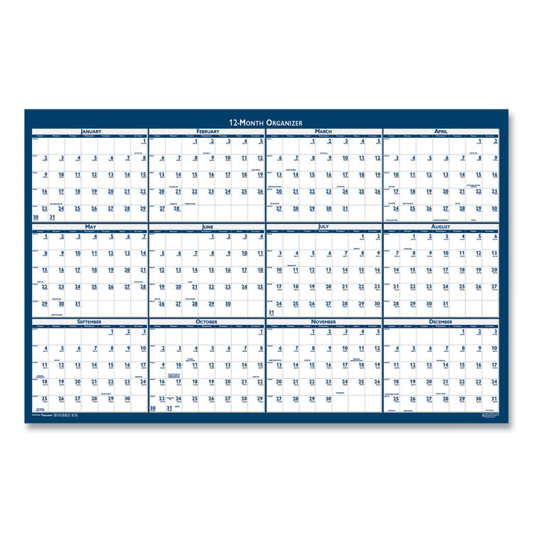 7510016956113, SKILCRAFT Two-Sided Dry Erase Wall Calendar, 24 x 37, White/Blue Sheets, 12-Month (Jan to Dec): 2025