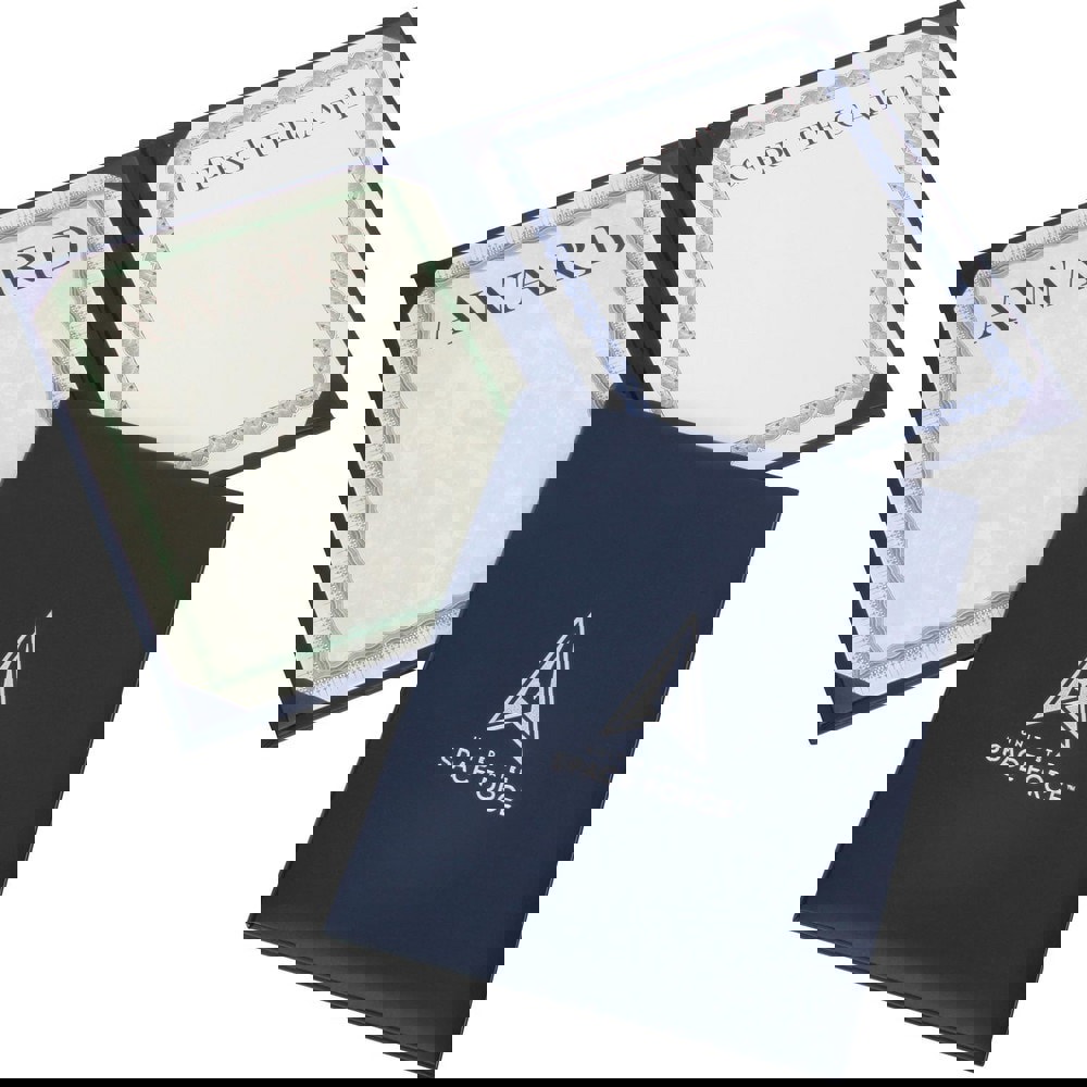 BINDER, PAPER, AWARDS CERTIFICATE, PADDED COVER, SILVER USSF SEAL, BLUE, 9.125