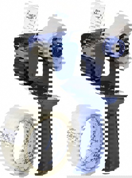 TAPE DISPENSER, RETRACTABLE BLADE, PISTOL GRIP, BLUE