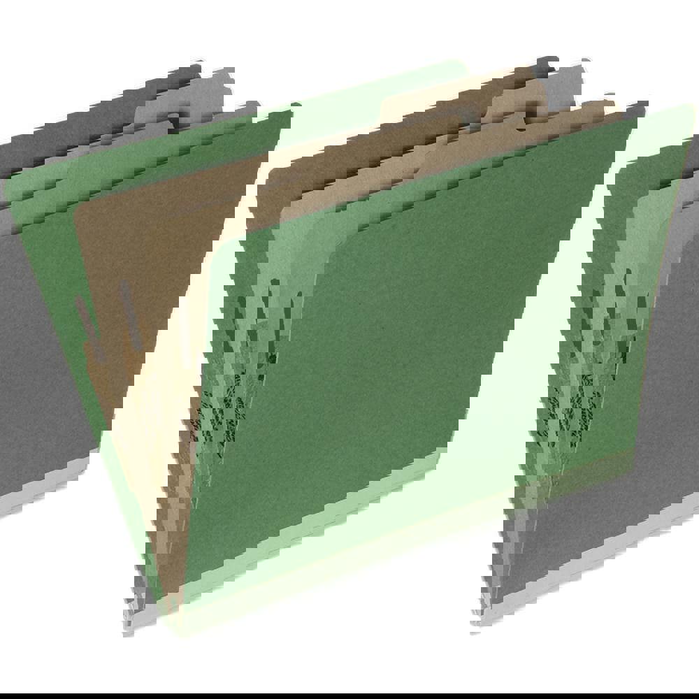 FOLDER, FILE, CLASSIFICATION, PRESSBOARD, 2 DIVIDER, 6 PART, 1/3 CUT, DARK GREEN, LETTER