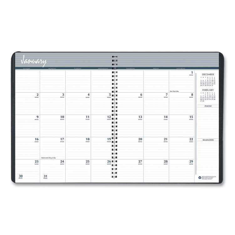 7530016935573, SKILCRAFT Monthly Appointment Planner, 11 x 8.5, Black Cover, 14-Month: Dec 2024 to Jan 2026