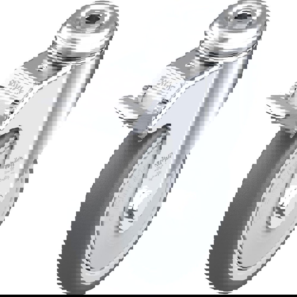 Standard Casters; Mount: Hollow Kingpin ; Caster Type: Swivel w/Brake ; Brake Type: Total-Lock Brake ; Bearing Type: Precision Ball ; Style: Single Ball ; Wheel Diameter (Inch): 4