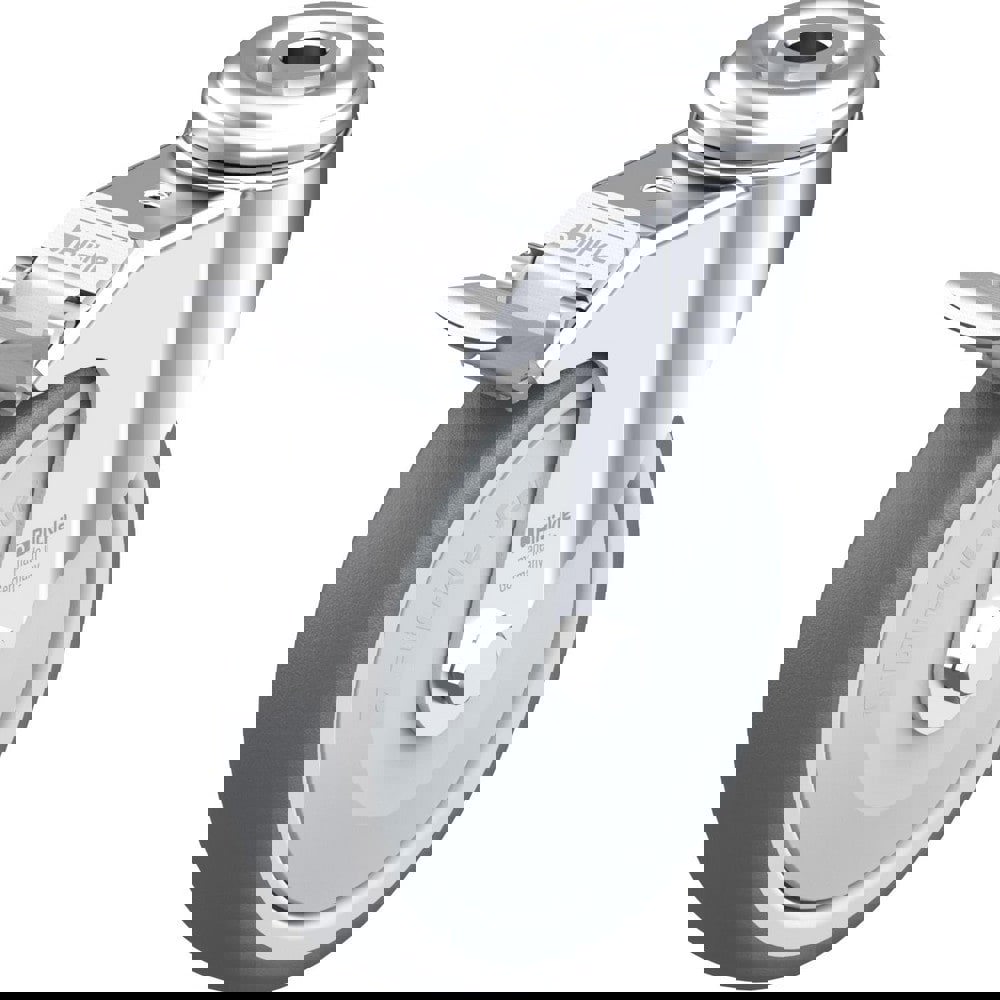 Standard Casters; Mount: Hollow Kingpin ; Caster Type: Swivel w/Brake ; Brake Type: Total-Lock Brake ; Bearing Type: Precision Ball ; Style: Single Ball ; Wheel Diameter (Inch): 5