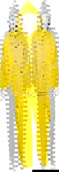 Rain Suit with Pants: Size 3X-Large, Non-Hazardous Protection, Yellow, Polyester & PVC