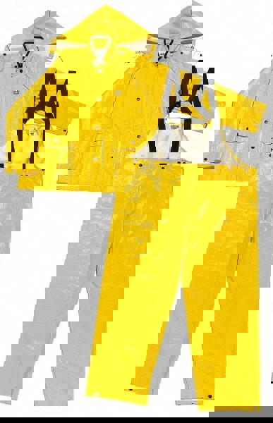 Rain Suit with Pants: Size Small, Non-Hazardous Protection, Yellow, Polyester & PVC