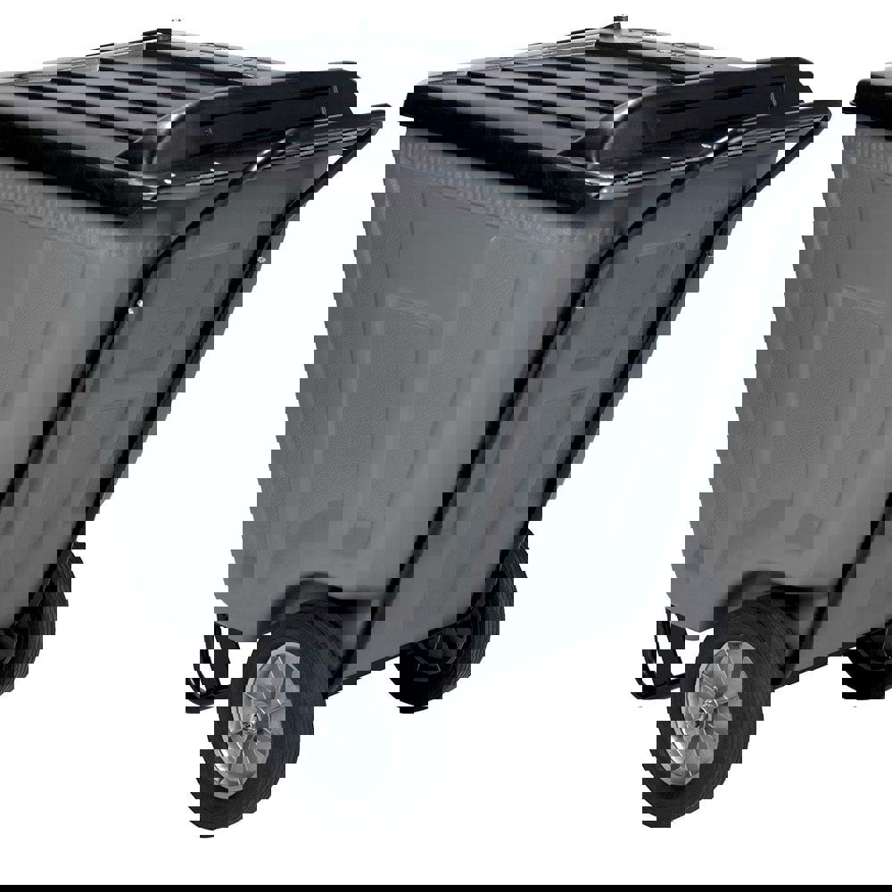 Hoppers & Basket Trucks; Handle Features: Ergonomic Height ; Color: Gray ; Finish: Powder Coated ; Wheel Configuration: (1) Swivel & (2) Axle-Mounted ; Includes: Lid ; Assembled: Yes