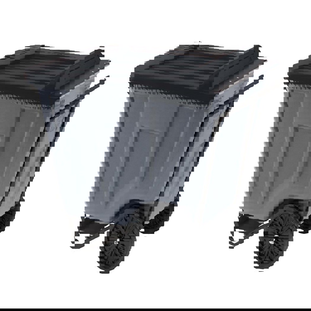 Hoppers & Basket Trucks; Handle Features: Ergonomic Height ; Color: Gray ; Finish: Powder Coated ; Wheel Configuration: (1) Swivel & (2) Axle-Mounted ; Includes: Lid ; Assembled: Yes