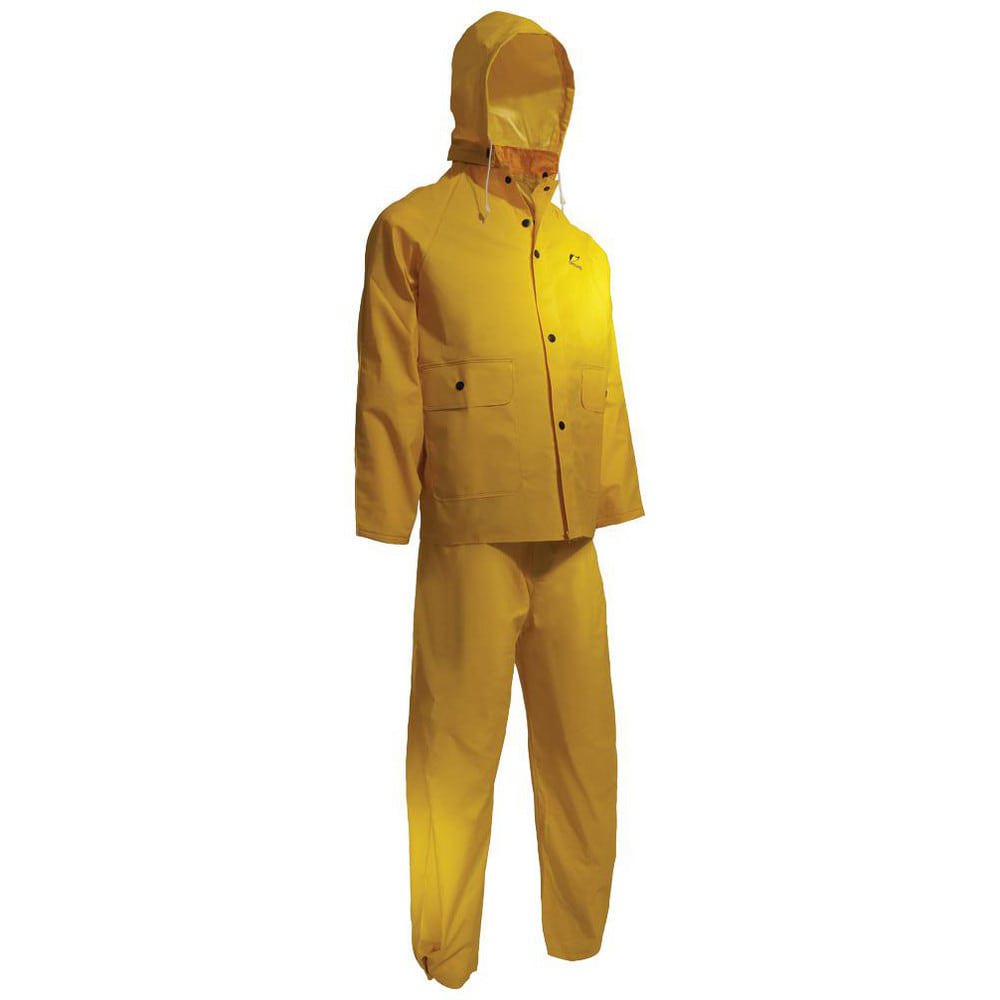 Rain & Chemical Wear; Garment Style: Suit with Pants ; Size: Large ; Gender: Unisex ; Color: Yellow ; Material: PVC on Polyester ; Garment Type: General Purpose; Rain