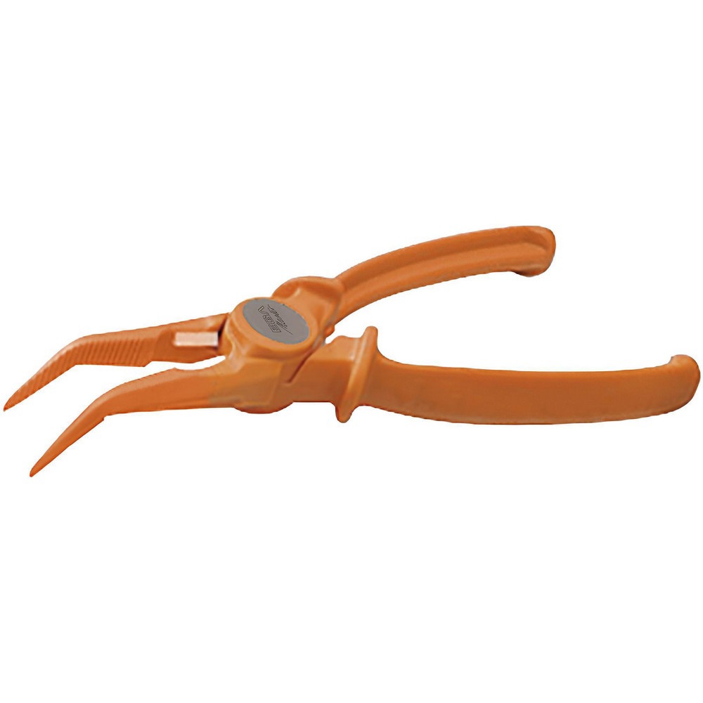 Bent Nose Pliers; Jaw Texture: Serrated ; Jaw Length: 70.00mm ; Jaw Width: 12.00mm ; Jaw Bend: 40 ; Handle Type: Ergonomic ; Side Cutter: No