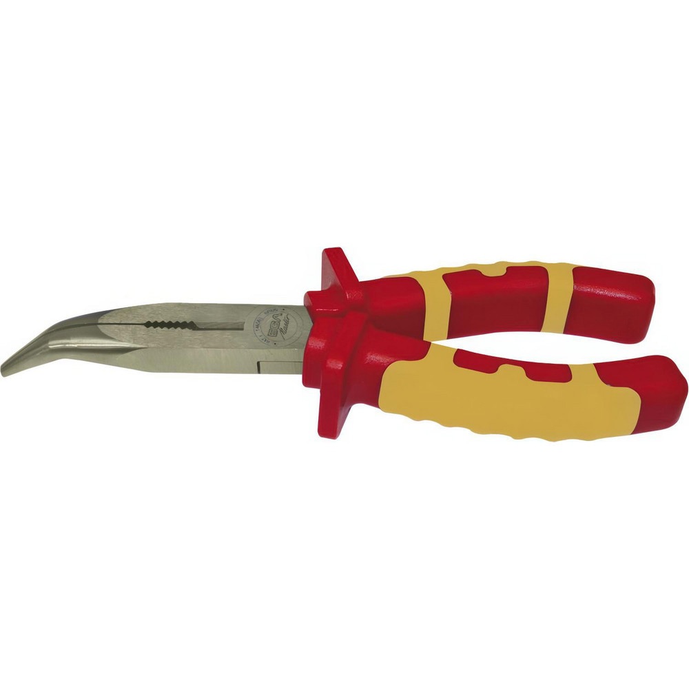 Bent Nose Pliers; Jaw Texture: Serrated ; Jaw Length: 41.00mm ; Jaw Width: 9.00mm ; Jaw Bend: 32 ; Handle Type: Ergonomic ; Side Cutter: No