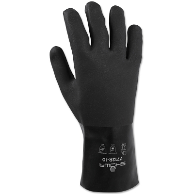 Chemical Resistant Gloves: Large, 30 mil Thick, Polyvinylchloride-Coated, Polyvinylchloride, Supported