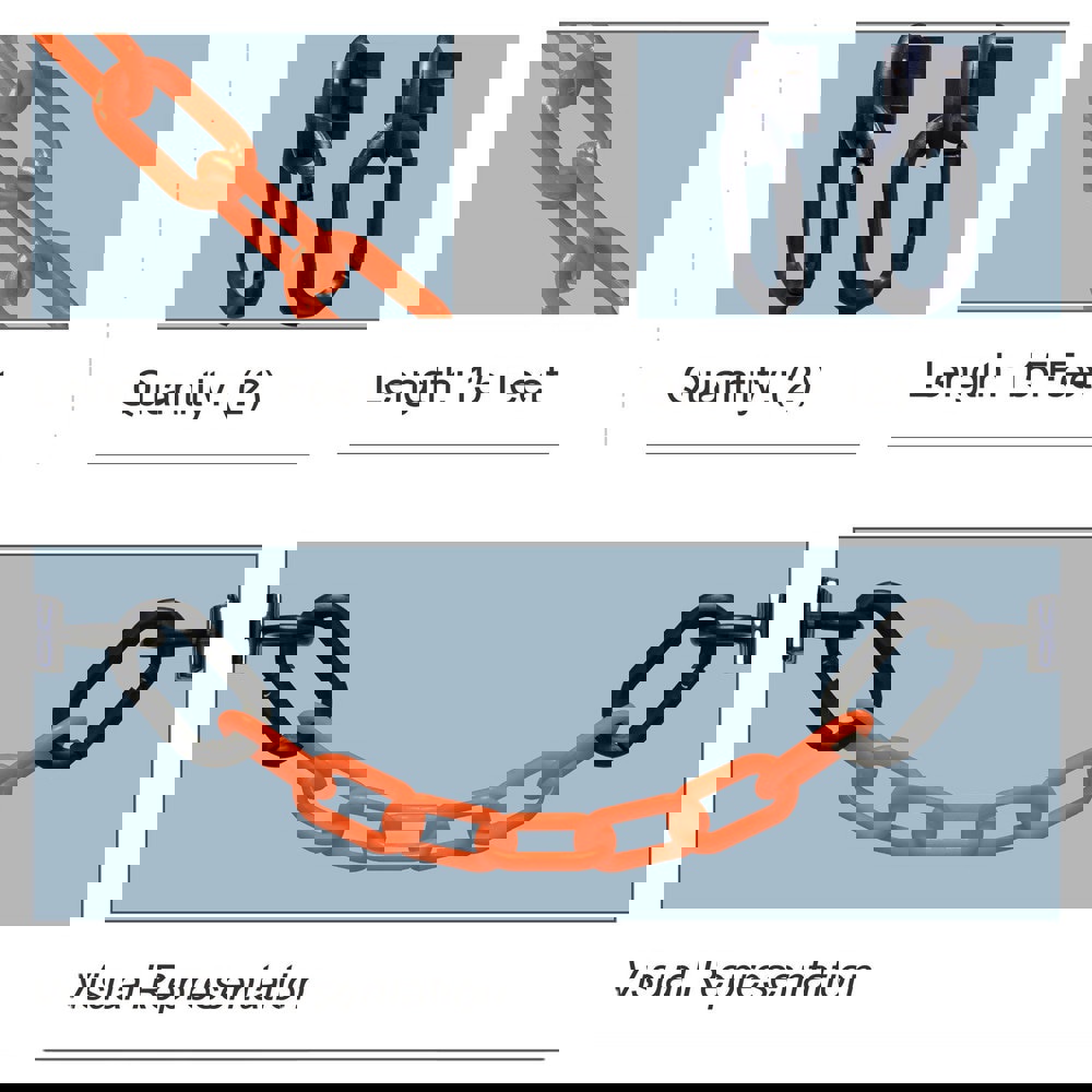 Pedestrian Barrier Kits; Chain Material: Polyethylene ; Surface Pattern: Solid Color ; Chain Color: Safety Orange ; Inside Link Length: 1.42in ; Inside Link Width: 0.59in ; Link Diameter: 0.35in